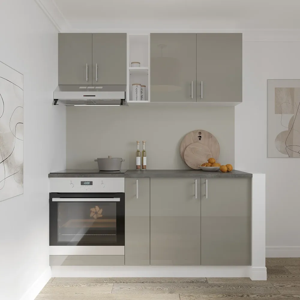 Set Bucatarie haaus Karo V7, Gri Lucios/Alb, MDF, Blat Thermo 28 mm, L 160 cm