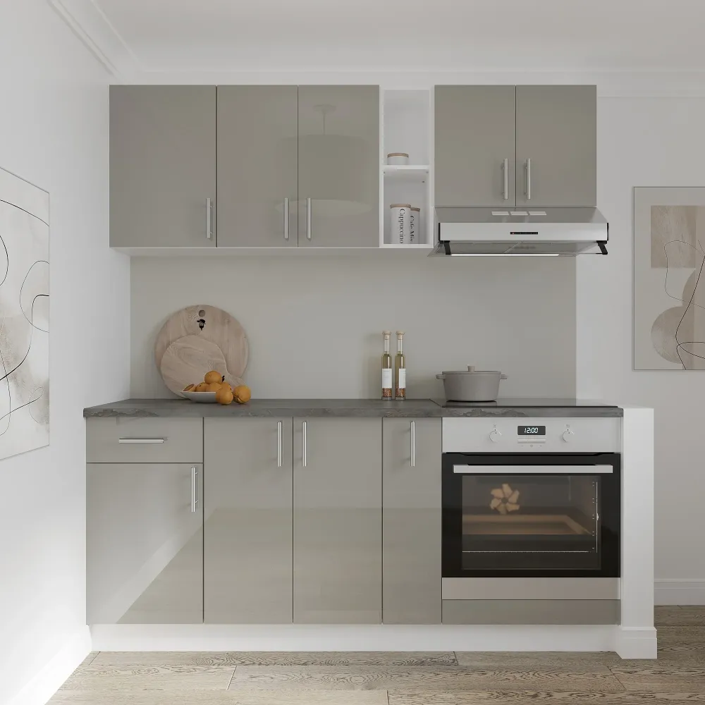 Set Bucatarie haaus Karo V9, Gri Lucios/Alb, MDF, Blat Thermo 28 mm, L 180 cm