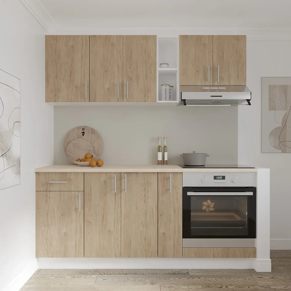 Set Bucatarie haaus Karo V9, Lemn Natural/Alb, Blat Thermo 28 mm, L 180 cm