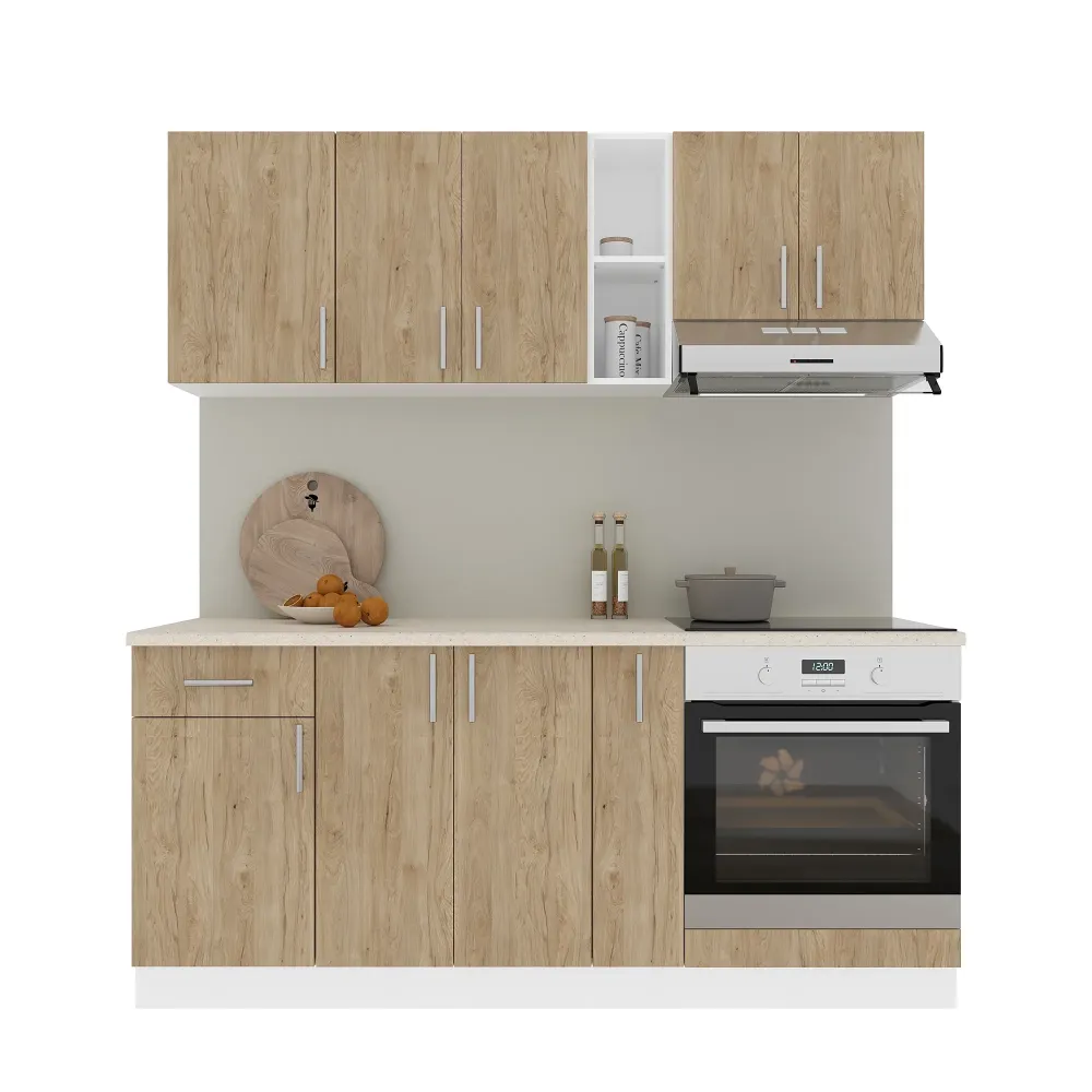 Set Bucatarie haaus Karo V9, Lemn Natural/Alb, Blat Thermo 28 mm, L 180 cm
