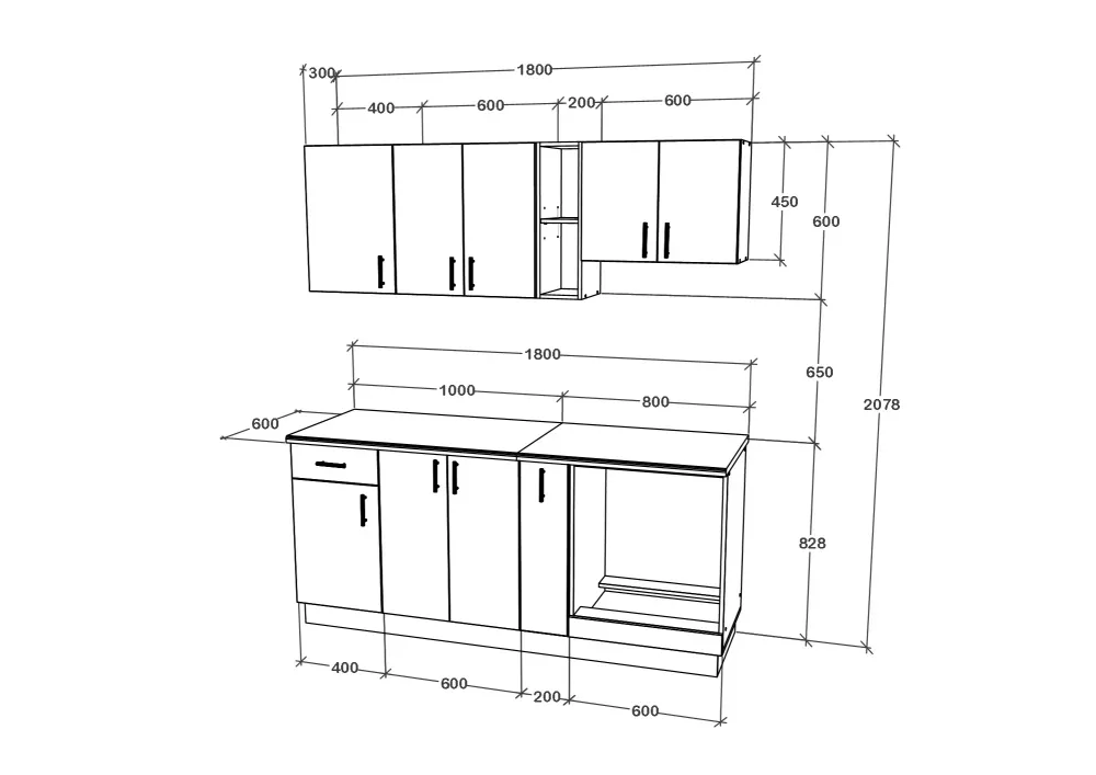Set Bucatarie haaus Karo V9, Lemn Natural/Alb, Blat Thermo 28 mm, L 180 cm