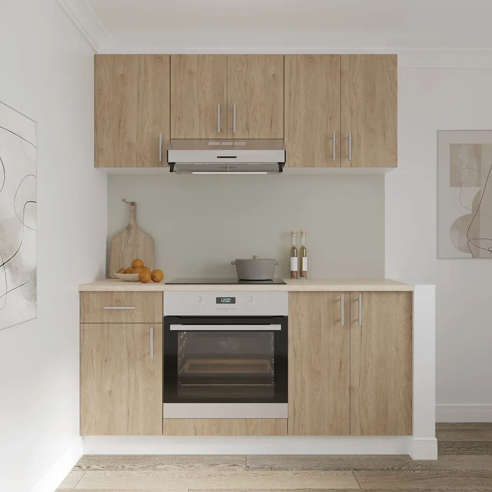 Set Bucatarie haaus Karo V6, Lemn Natural/Alb, Blat Thermo 28 mm, L 160 cm
