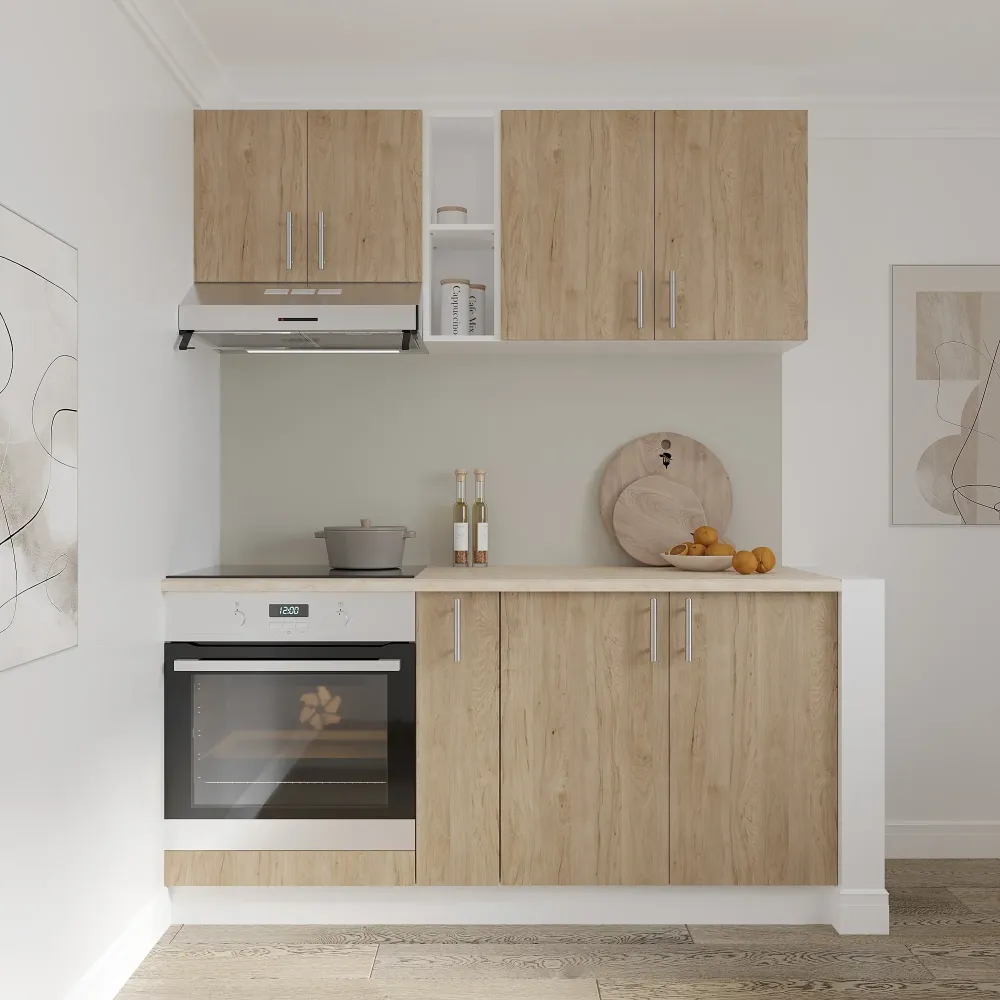 Set Bucatarie haaus Karo V7, Lemn Natural/Alb, Blat Thermo 28 mm, L 160 cm