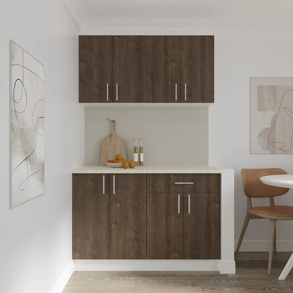 Set Bucatarie haaus Karo V2, Stejar Bronz/Alb, Blat Thermo 28 mm, L 120 cm