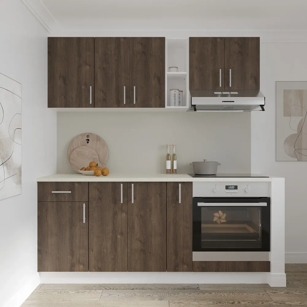 Set Bucatarie haaus Karo V9, Stejar Bronz/Alb, Blat Thermo 28 mm, L 180 cm