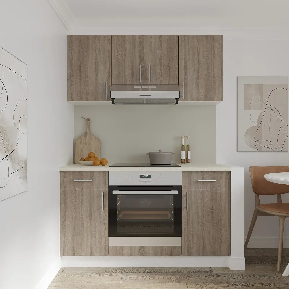Set Bucatarie haaus Karo V5, Stejar Sonoma Inchis/Alb, Blat Thermo 28 mm, L 140 cm