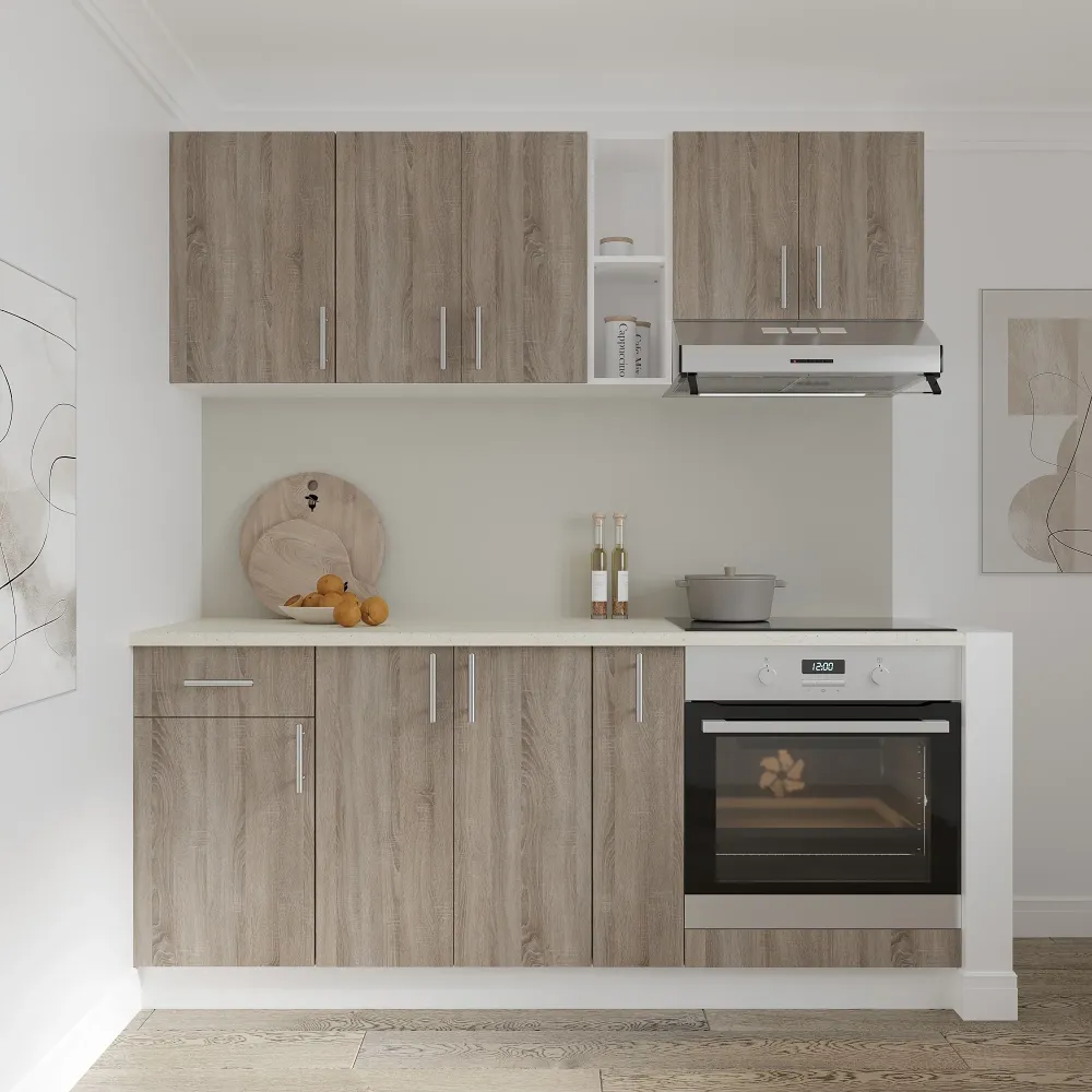 Set Bucatarie haaus Karo V9, Stejar Sonoma Inchis/Alb, Blat Thermo 28 mm, L 180 cm