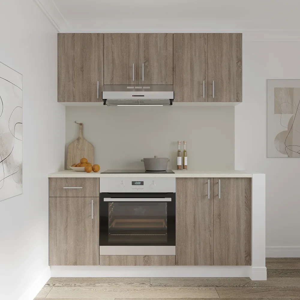 Set Bucatarie haaus Karo V6, Stejar Sonoma Inchis/Alb, Blat Thermo 28 mm, L 160 cm