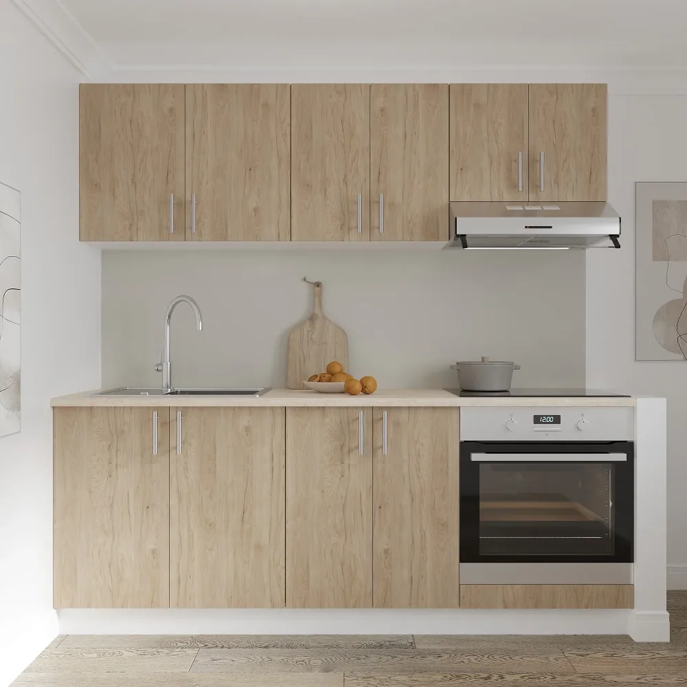 Set Bucatarie haaus Karo V10, Lemn Natural/Alb, Blat Thermo 28 mm, L 200 cm