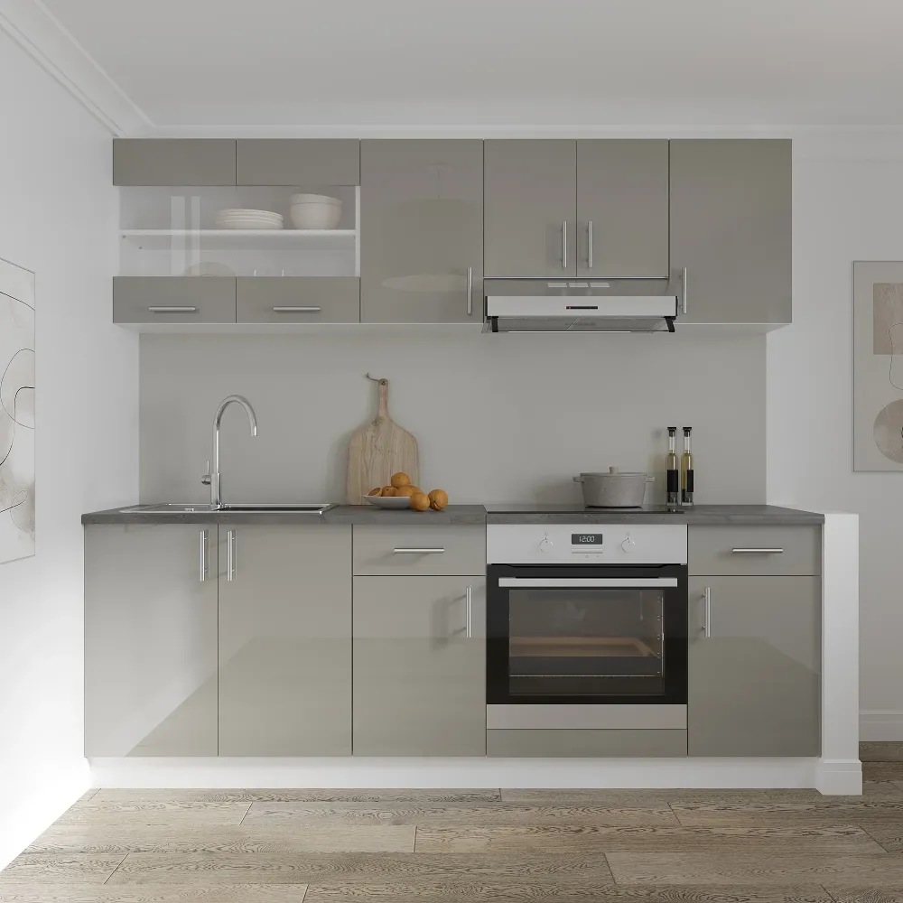 Set Bucatarie haaus Karo V13, Gri Lucios/Alb, MDF, Blat Thermo 28 mm, L 220 cm