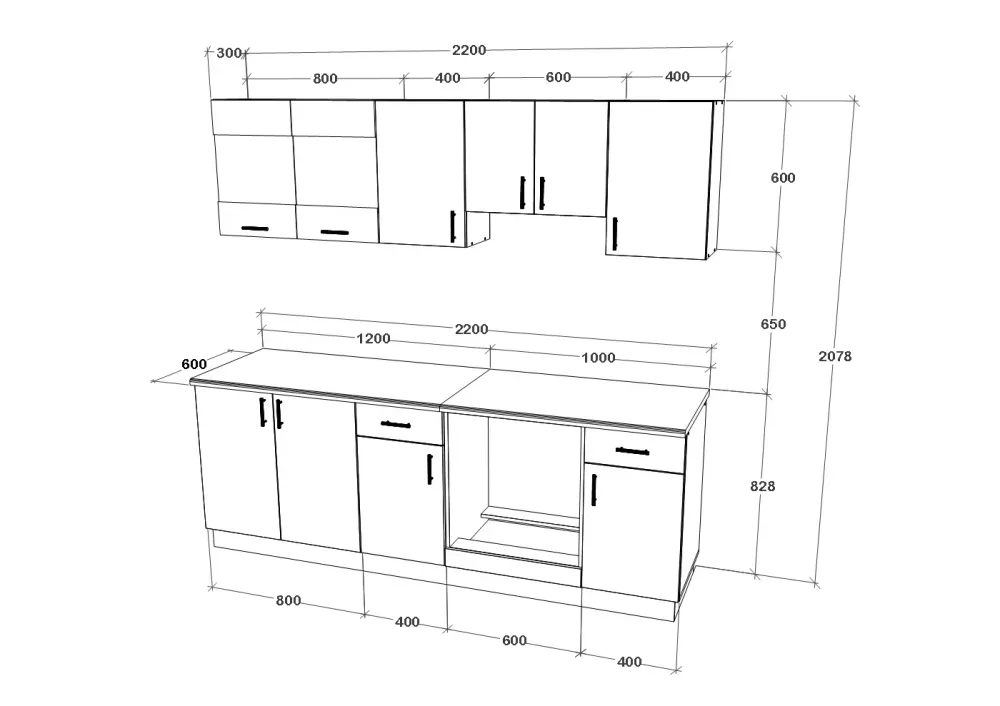 Set Bucatarie haaus Karo V13, Lemn Natural/Alb, Blat Thermo 28 mm, L 220 cm