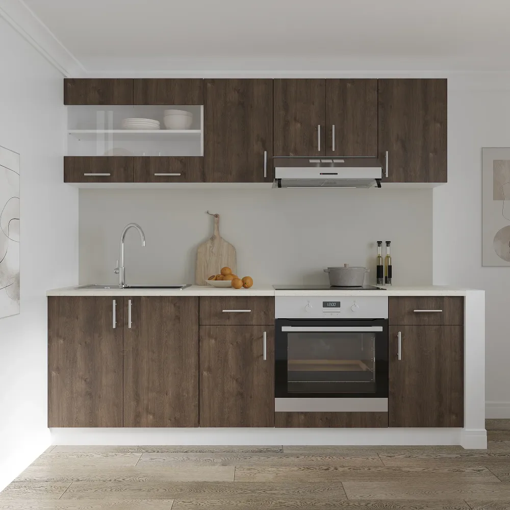 Set Bucatarie haaus Karo V13, Stejar Bronz/Alb, Blat Thermo 28 mm, L 220 cm