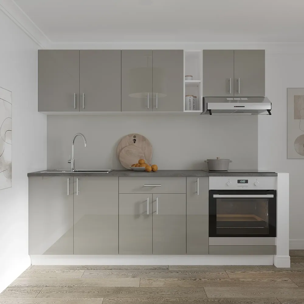 Set Bucatarie haaus Karo V14, Gri Lucios/Alb, MDF, Blat Thermo 28 mm, L 220 cm