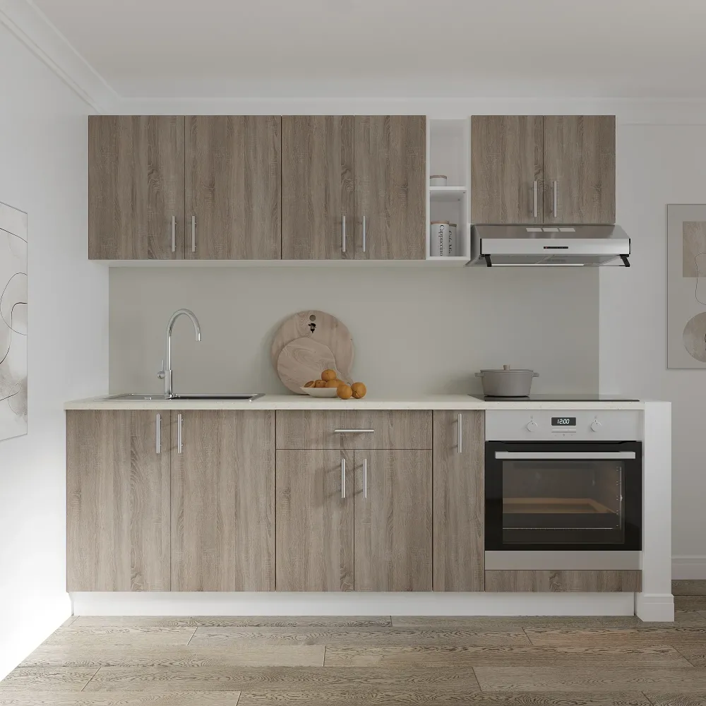 Set Bucatarie haaus Karo V14, Stejar Sonoma Inchis/Alb, Blat Thermo 28 mm, L 220 cm