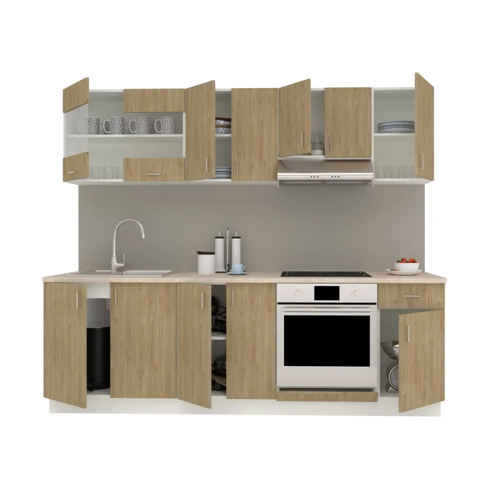 Set Bucatarie haaus Karo V15, Lemn Natural/Alb, Blat Thermo 28 mm, L 240 cm