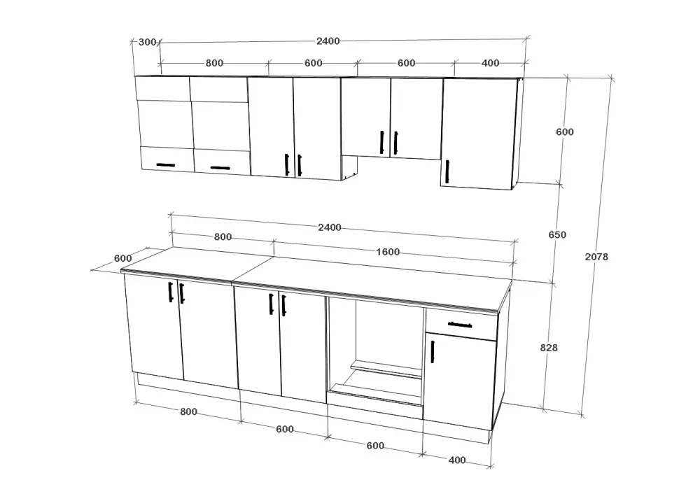 Set Bucatarie haaus Karo V15, Lemn Natural/Alb, Blat Thermo 28 mm, L 240 cm