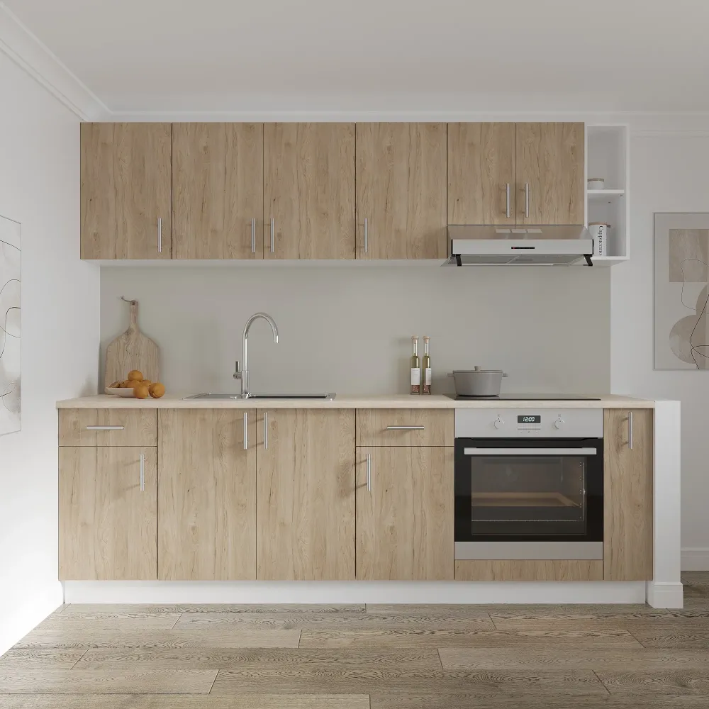Set Bucatarie haaus Karo V17, Lemn Natural/Alb, Blat Thermo 28 mm, L 240 cm