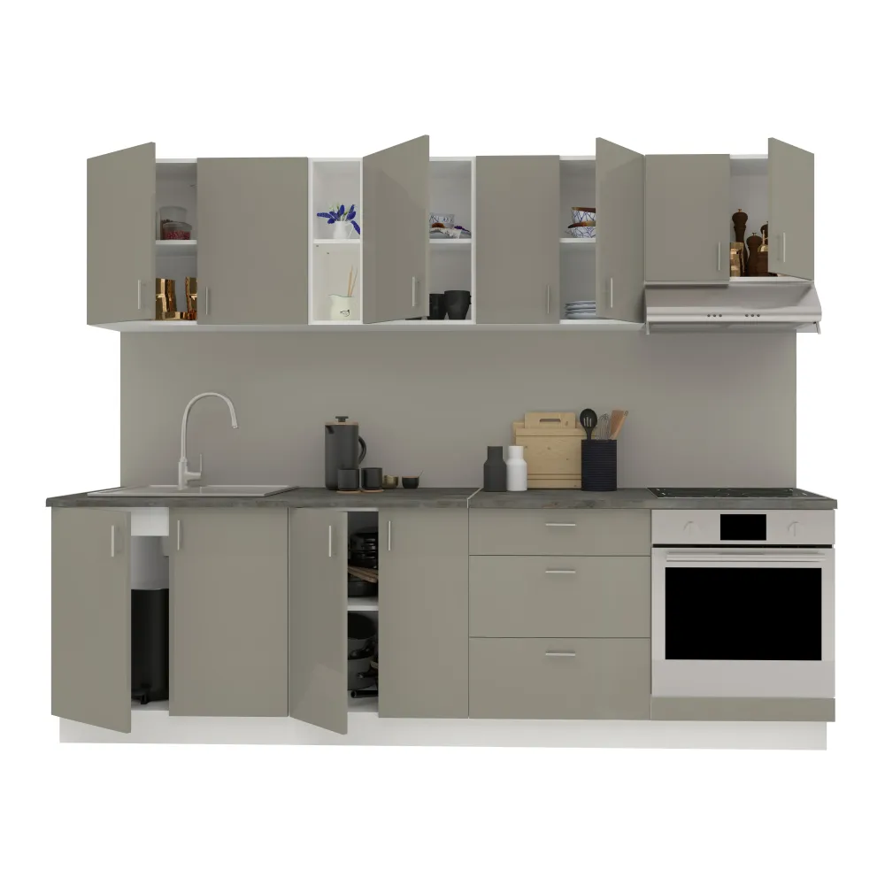 Set Bucatarie haaus Karo V18, Gri Lucios/Alb, MDF, Blat Thermo 28 mm, L 260 cm