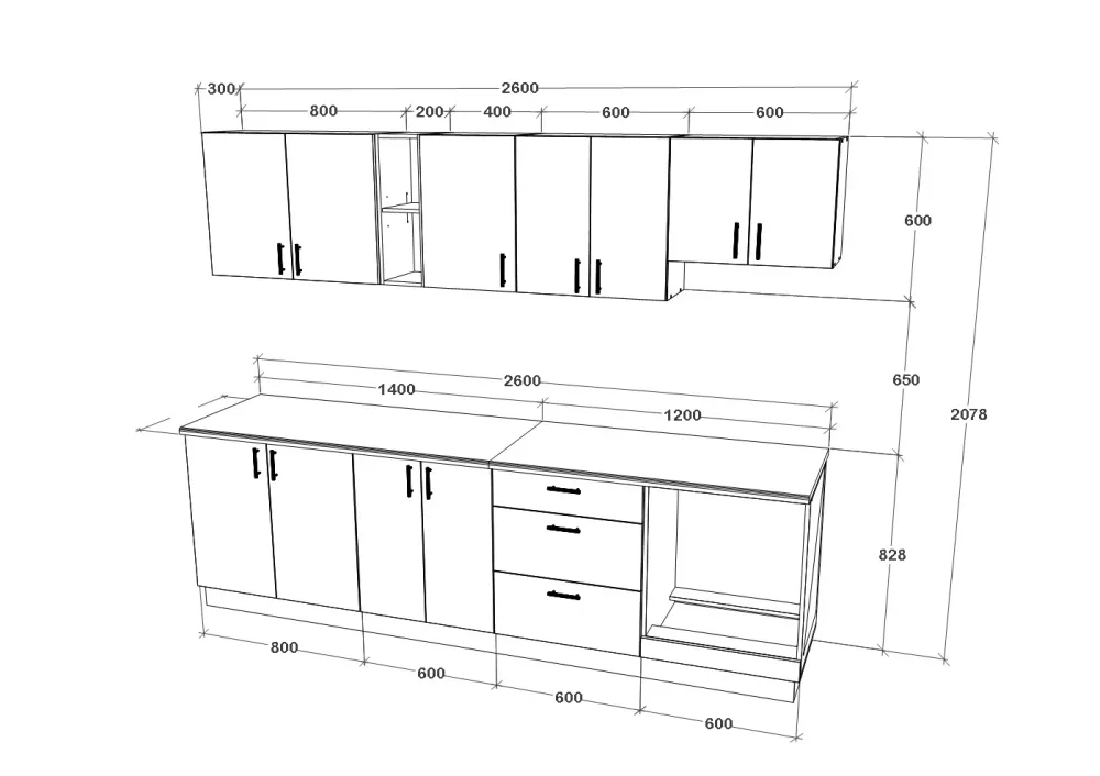 Set Bucatarie haaus Karo V18, Gri Lucios/Alb, MDF, Blat Thermo 28 mm, L 260 cm