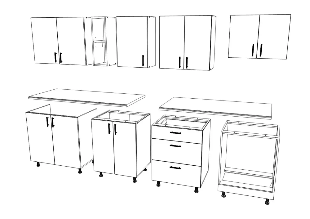 Set Bucatarie haaus Karo V18, Gri Lucios/Alb, MDF, Blat Thermo 28 mm, L 260 cm