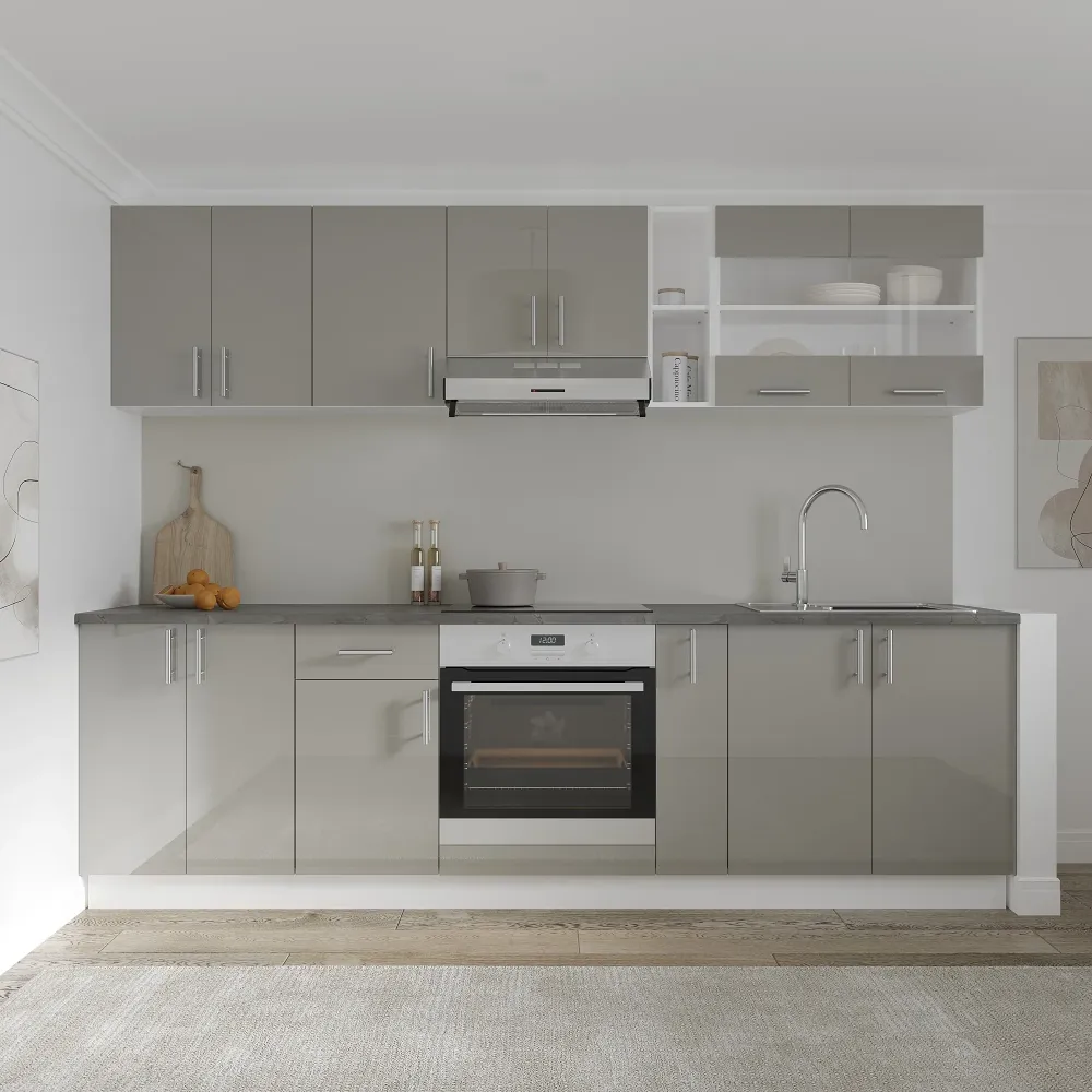 Set Bucatarie haaus Karo V19, Gri Lucios/Alb, MDF, Blat Thermo 28 mm, L 260 cm