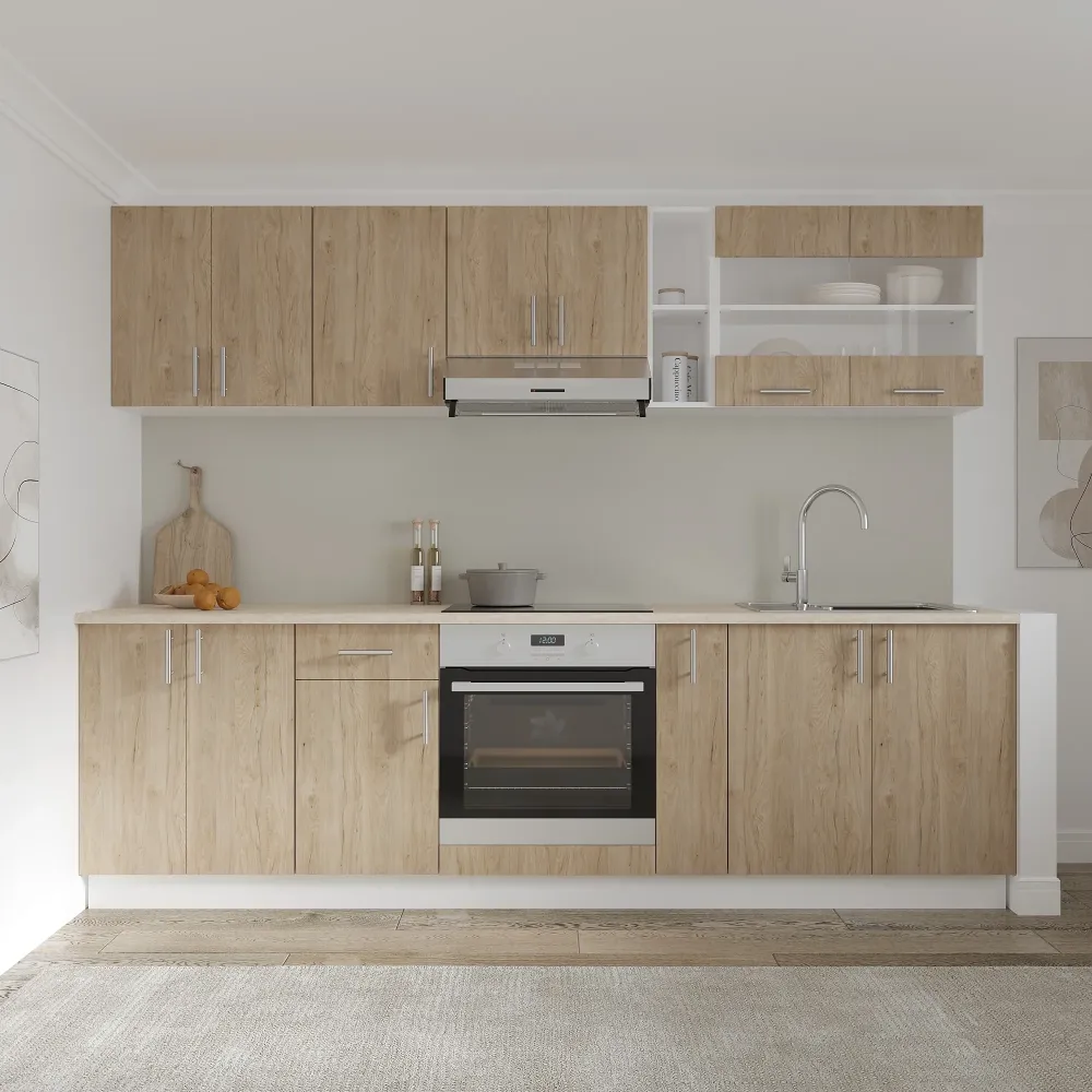 Set Bucatarie haaus Karo V19, Lemn Natural/Alb, Blat Thermo 28 mm, L 260 cm