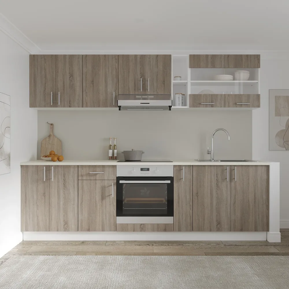 Set Bucatarie haaus Karo V19, Stejar Sonoma Inchis/Alb, Blat Thermo 28 mm, L 260 cm