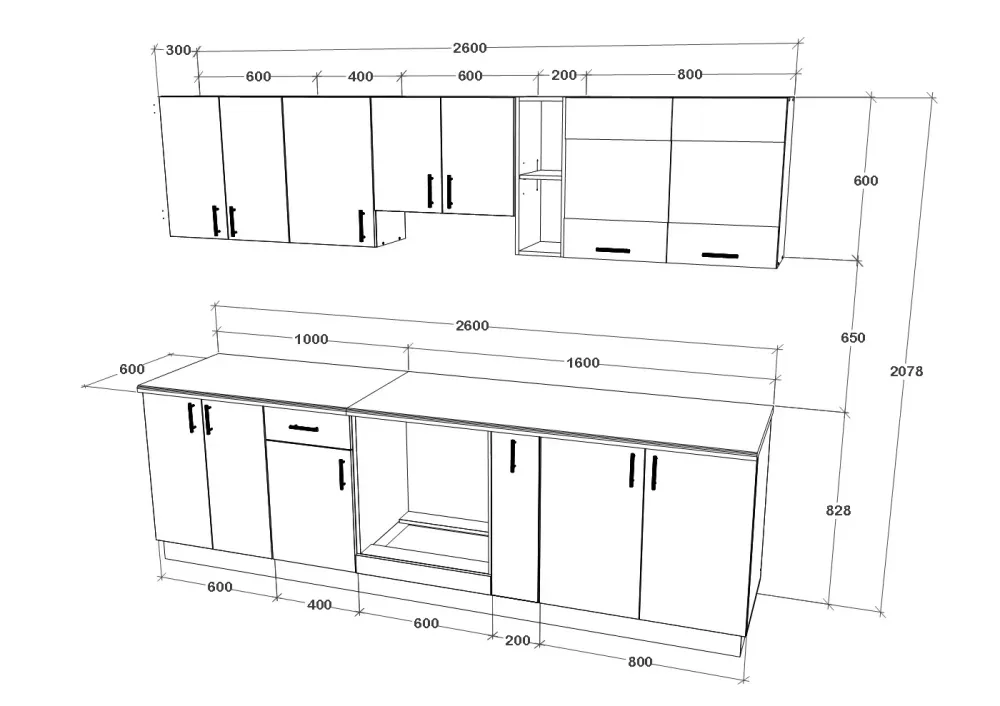 Set Bucatarie haaus Karo V19, Stejar Sonoma Inchis/Alb, Blat Thermo 28 mm, L 260 cm