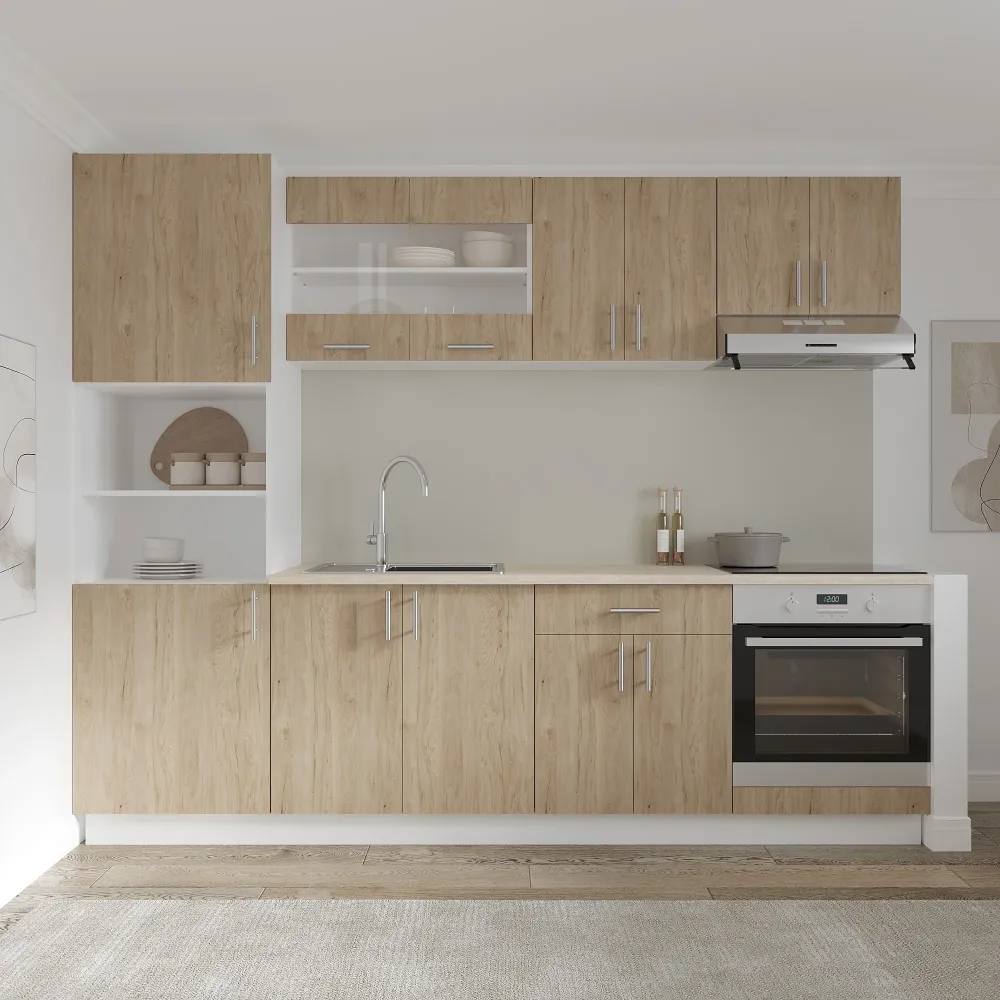 Set Bucatarie haaus Karo V20, Lemn Natural/Alb, Blat Thermo 28 mm, L 260 cm