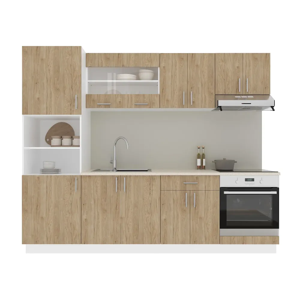 Set Bucatarie haaus Karo V20, Lemn Natural/Alb, Blat Thermo 28 mm, L 260 cm