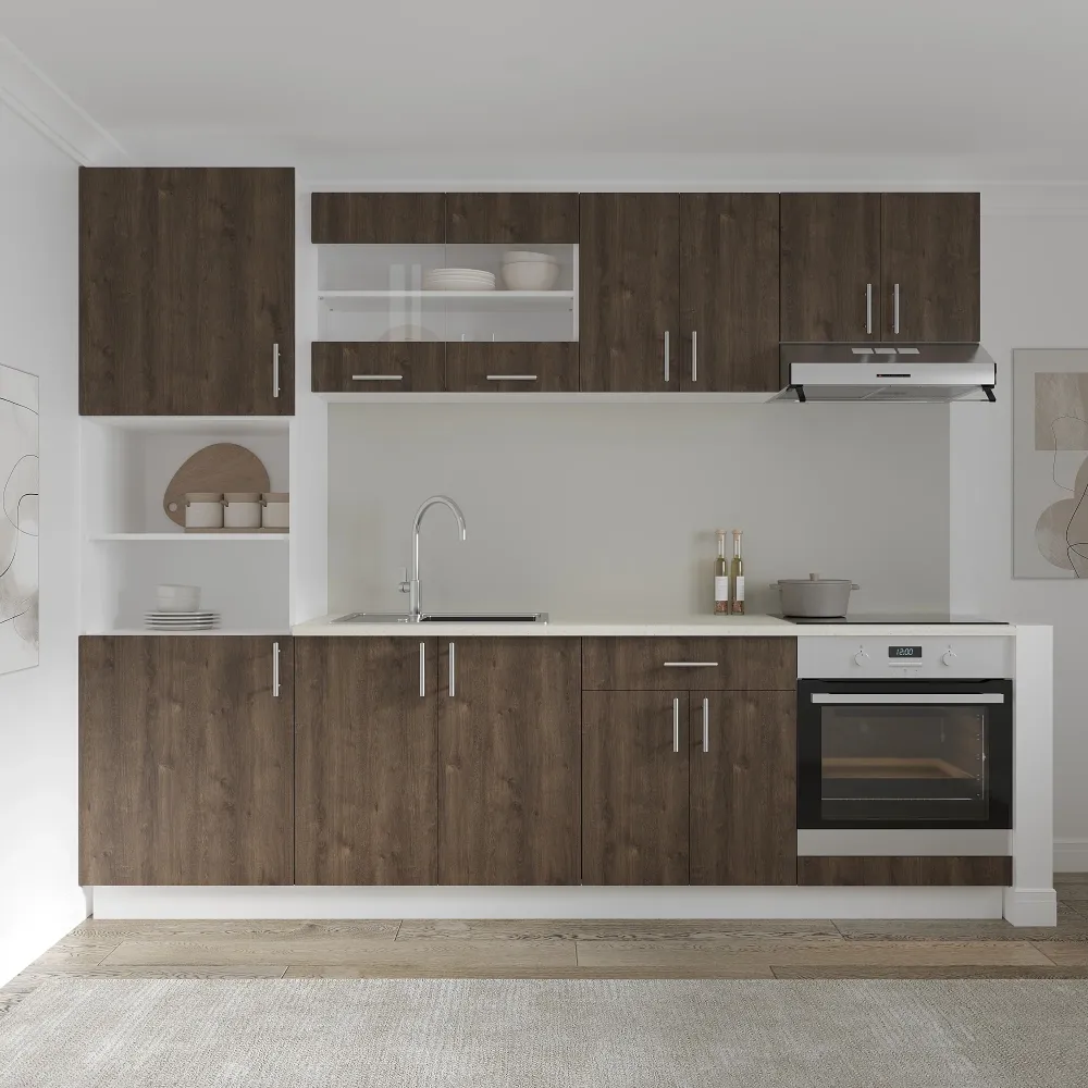 Set Bucatarie haaus Karo V20, Stejar Bronz/Alb, Blat Thermo 28 mm, L 260 cm