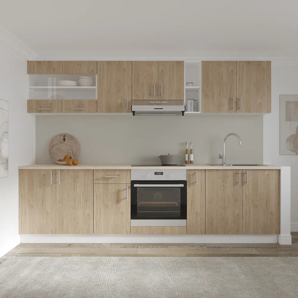 Set Bucatarie haaus Karo V21, Lemn Natural/Alb, Blat Thermo 28 mm, L 280 cm