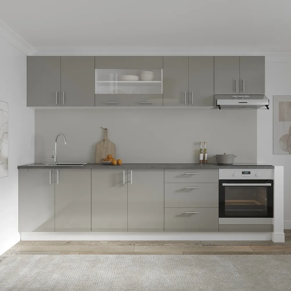 Set Bucatarie haaus Karo V22, Gri Lucios/Alb, MDF, Blat Thermo 28 mm, L 280 cm