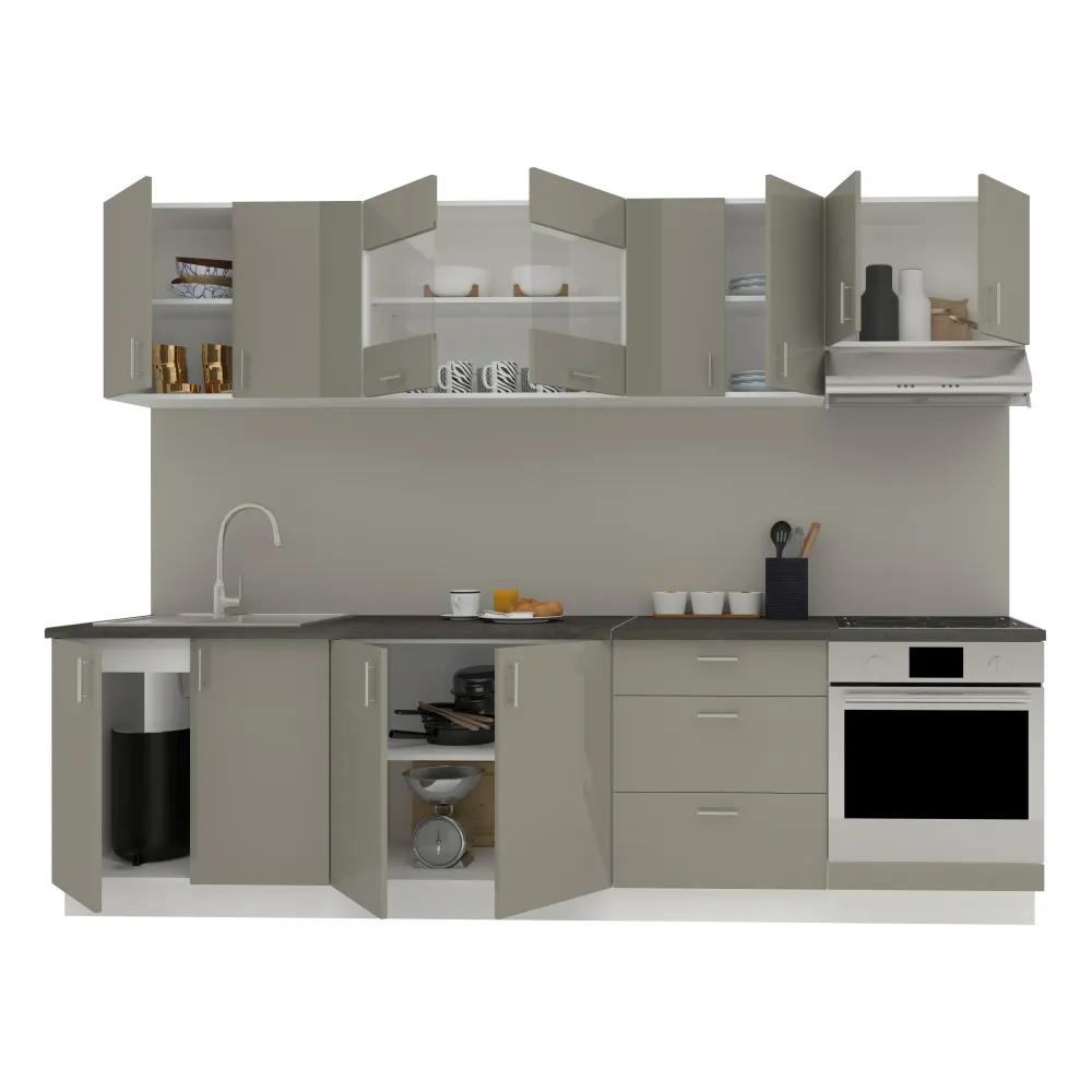 Set Bucatarie haaus Karo V22, Gri Lucios/Alb, MDF, Blat Thermo 28 mm, L 280 cm