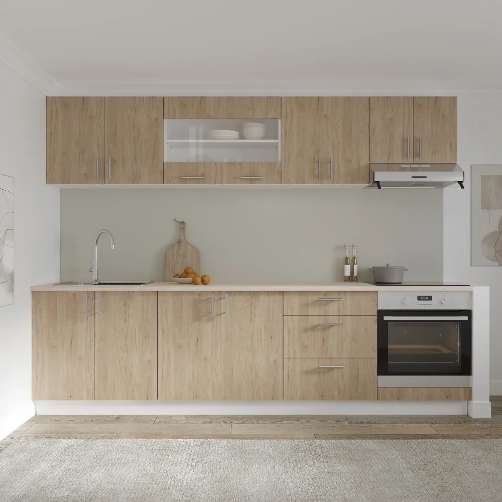 Set Bucatarie haaus Karo V22, Lemn Natural/Alb, Blat Thermo 28 mm, L 280 cm