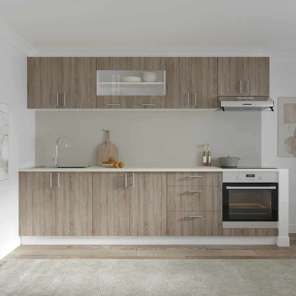 Set Bucatarie haaus Karo V22, Stejar Sonoma Inchis/Alb, Blat Thermo 28 mm, L 280 cm