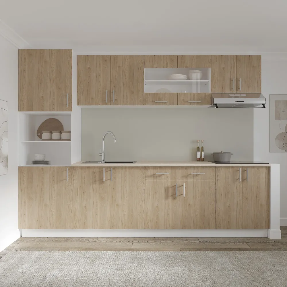 Set Bucatarie haaus Karo V23, Lemn Natural/Alb, Blat Thermo 28 mm, L 280 cm