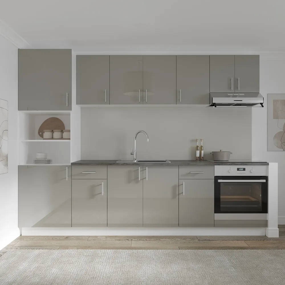 Set Bucatarie haaus Karo V24, Gri Lucios/Alb, MDF, Blat Thermo 28 mm, L 280 cm