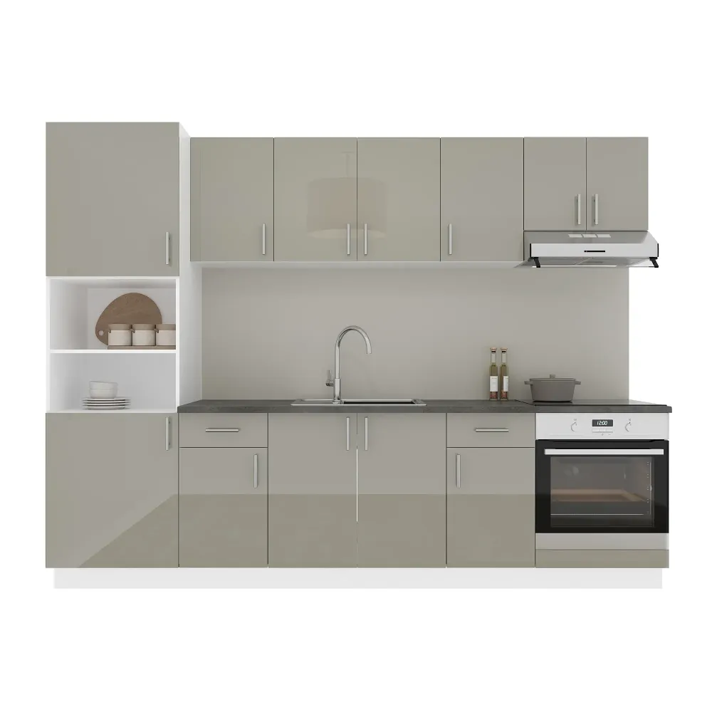 Set Bucatarie haaus Karo V24, Gri Lucios/Alb, MDF, Blat Thermo 28 mm, L 280 cm