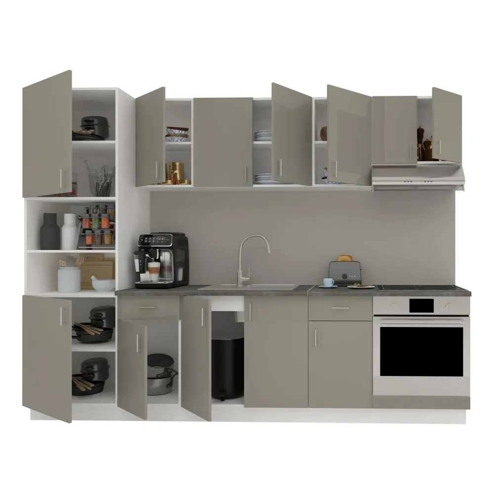 Set Bucatarie haaus Karo V24, Gri Lucios/Alb, MDF, Blat Thermo 28 mm, L 280 cm