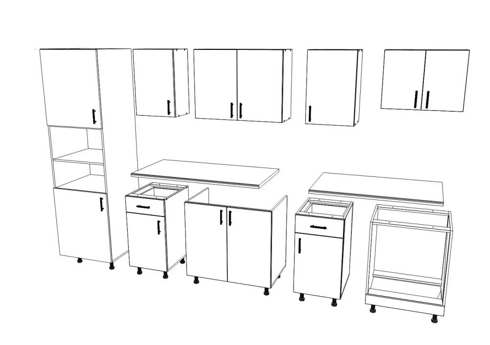 Set Bucatarie haaus Karo V24, Gri Lucios/Alb, MDF, Blat Thermo 28 mm, L 280 cm