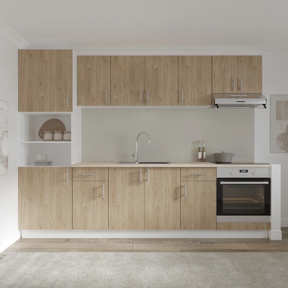 Set Bucatarie haaus Karo V24, Lemn Natural/Alb, Blat Thermo 28 mm, L 280 cm