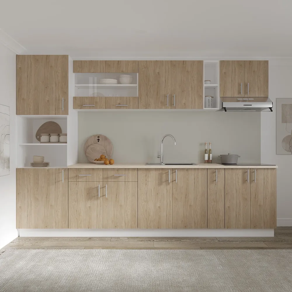 Set Bucatarie haaus Karo V26, Lemn Natural/Alb, Blat Thermo 28 mm, L 300 cm