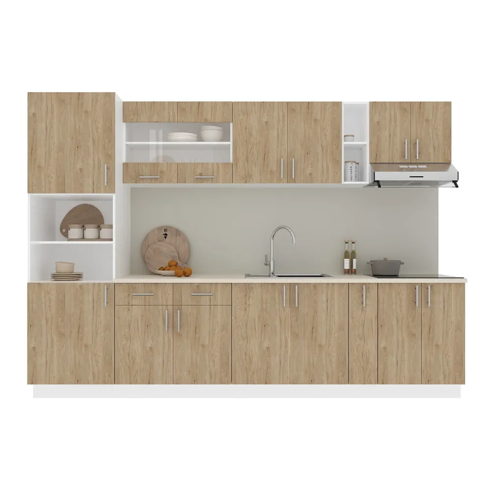 Set Bucatarie haaus Karo V26, Lemn Natural/Alb, Blat Thermo 28 mm, L 300 cm