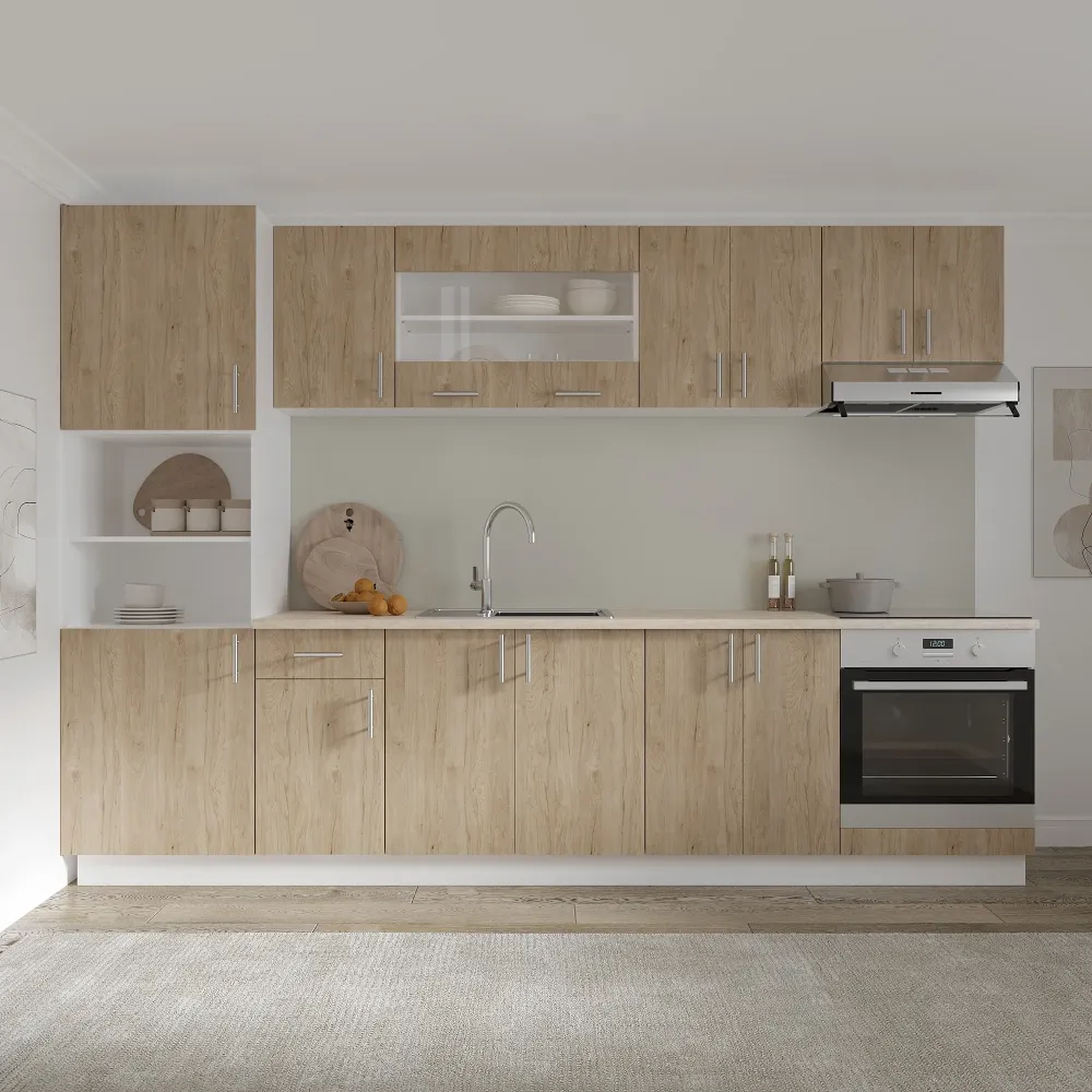 Set Bucatarie haaus Karo V27, Lemn Natural/Alb, Blat Thermo 28 mm, L 300 cm