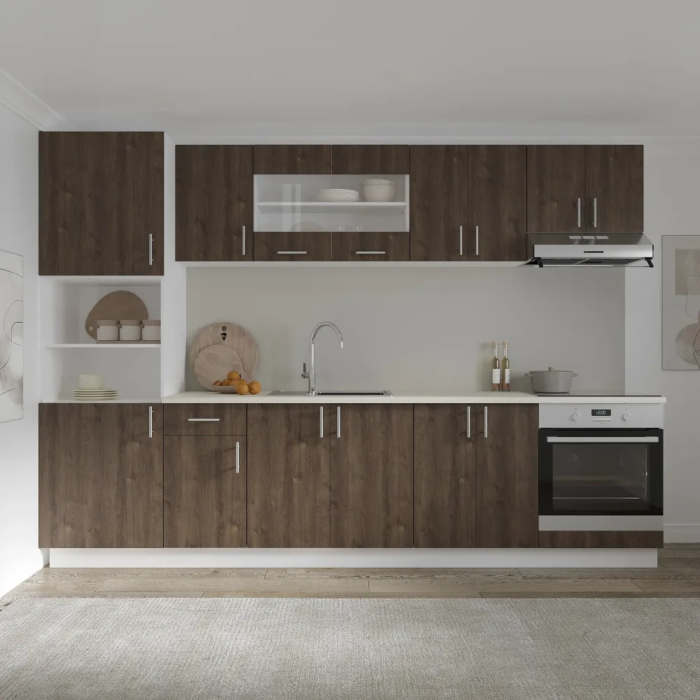 Set Bucatarie haaus Karo V27, Stejar Bronz/Alb, Blat Thermo 28 mm, L 300 cm
