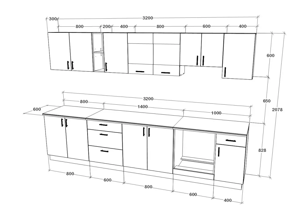 Set Bucatarie haaus Karo V28, Antracit/Alb, Blat Thermo 28 mm, L 320 cm