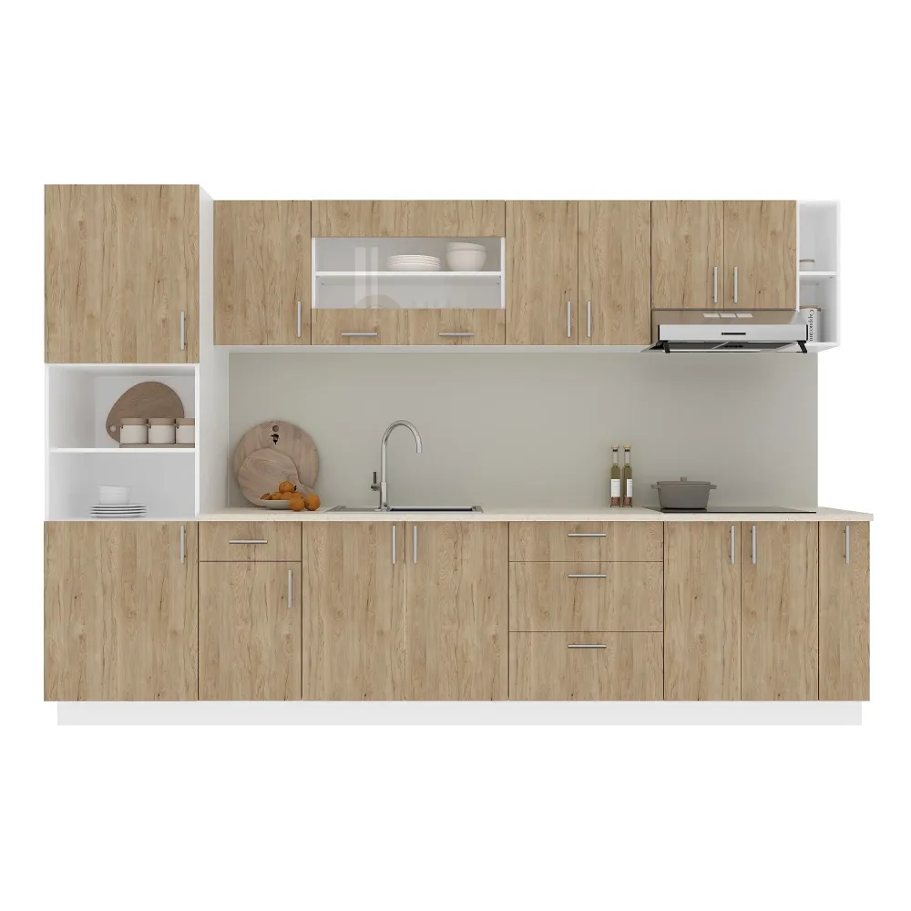 Set Bucatarie haaus Karo V29, Lemn Natural/Alb, Blat Thermo 28 mm, L 320 cm