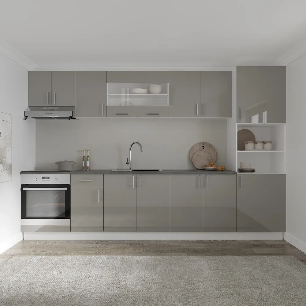 Set Bucatarie haaus Karo V30, Gri Lucios/Alb, MDF, Blat Thermo 28 mm, L 320 cm