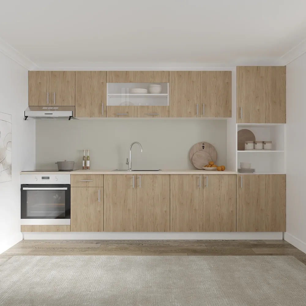 Set Bucatarie haaus Karo V30, Lemn Natural/Alb, Blat Thermo 28 mm, L 320 cm